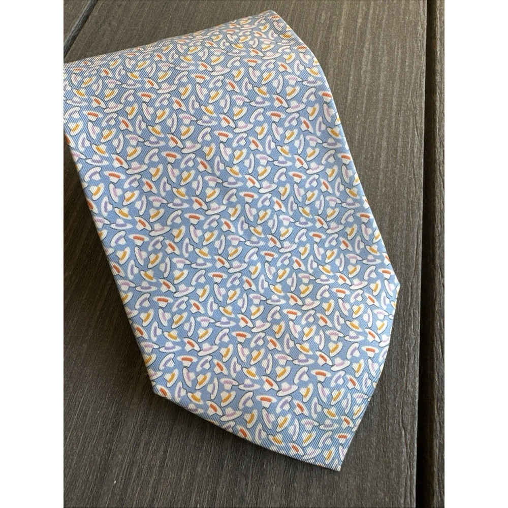 Salvatore Ferragamo Light Blue Silk Necktie Italy Micro Print Luxury Mens - Picture 2 of 10